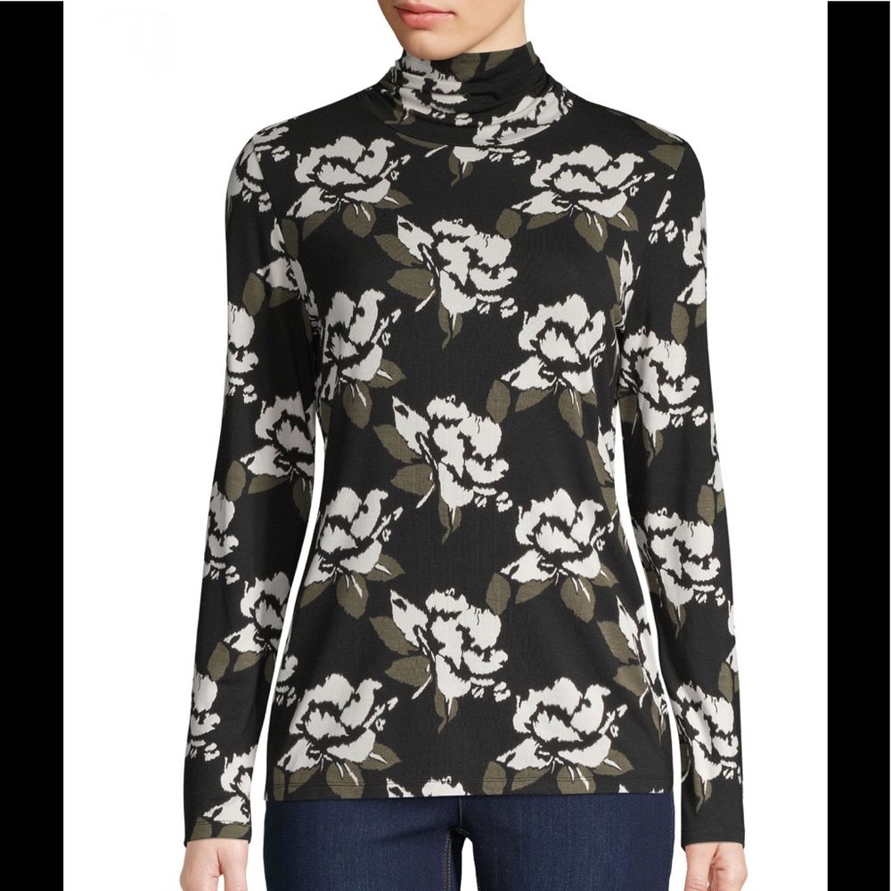FLORAL PRINT TURTLENECK TOP
